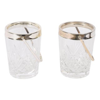 Mid-Century Silver-Plated and Crystal Ice Pail Buckets, Set of 2 For Sale