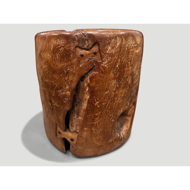 Andrianna Shamaris Century Old Teak Wood Side Table For Sale - Image 17 of 18