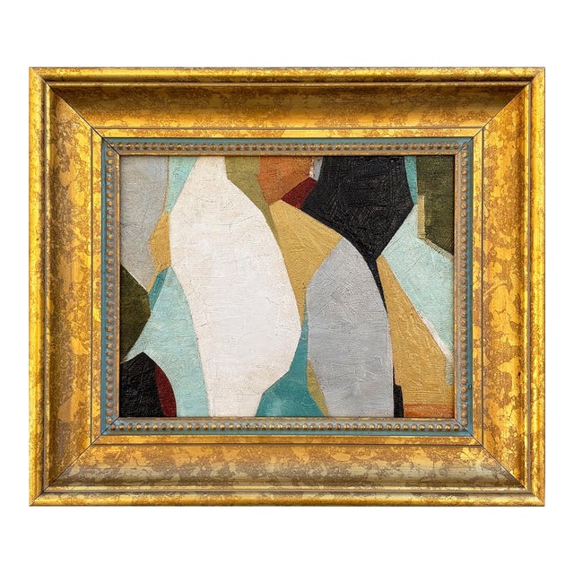 Contemporary Warm Abstract Oil Painting in Vintage Gold Frame For Sale