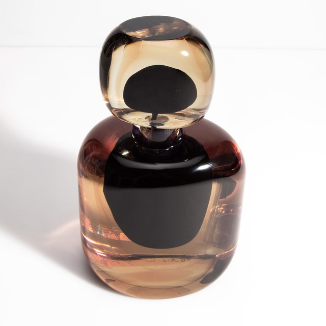 Hand Blown Murano Bottle in Smoky Quartz and Onyx Black For Sale - Image 4 of 10