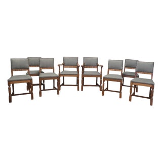 Antique Arts and Crafts Golden Oak Dining Chairs, 1900, Set of 8 For Sale