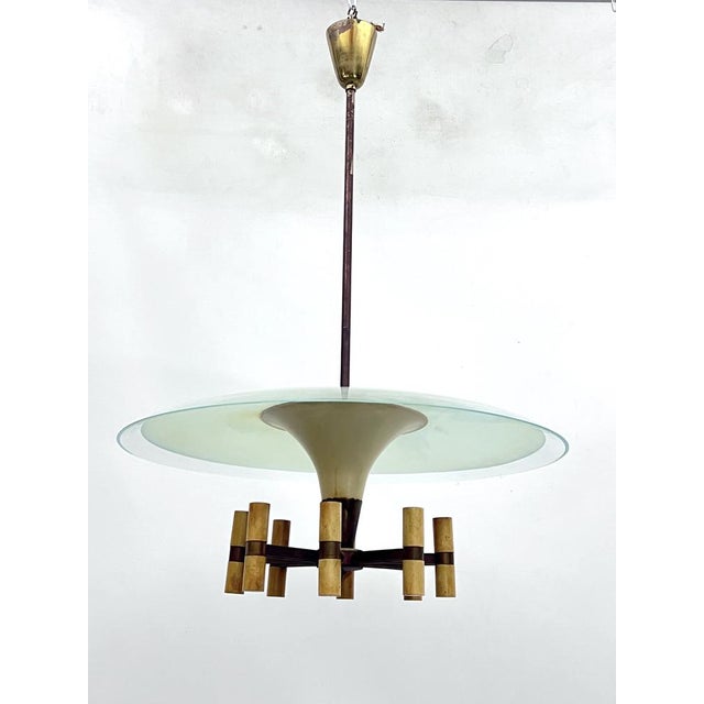 Mid-Century Manner Curved Glass Disk Chandelier, Fontana Arte, Italy, 1950s For Sale - Image 15 of 17