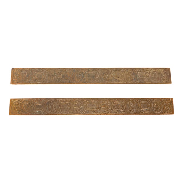 Tiffany Studios New York Zodiac Bronze Doré Blotter Ends For Sale