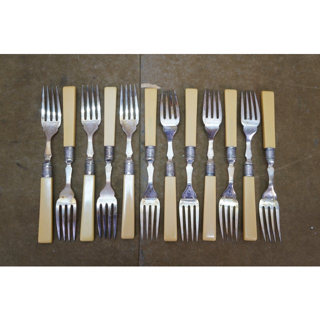Off-white Antique Victorian Silverplate Celluloid Fork Knife Fish Serving Set With Box - 27 pcs For Sale - Image 8 of 18