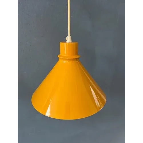 Vintage Yellow Metal Hanging Lamps, Set of 2 For Sale - Image 10 of 11