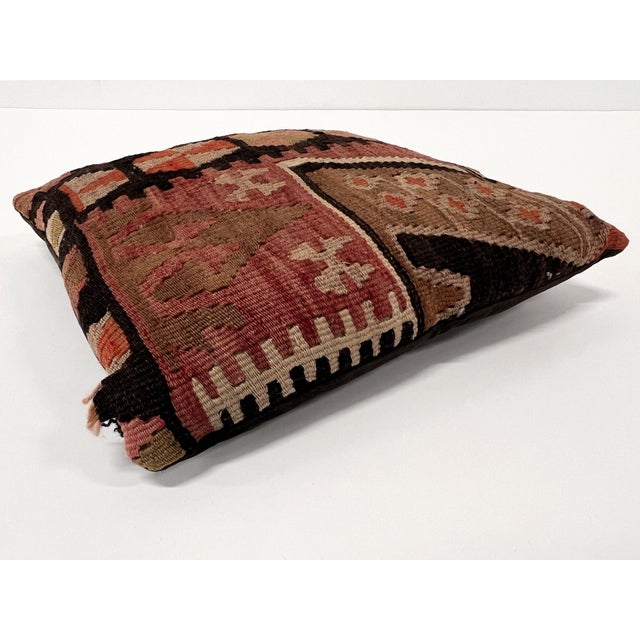 1960s Vintage Turkish Kilim Pillow | Handwoven Wool Decorative Cushion | 14 in X 14.5 In For Sale - Image 5 of 12