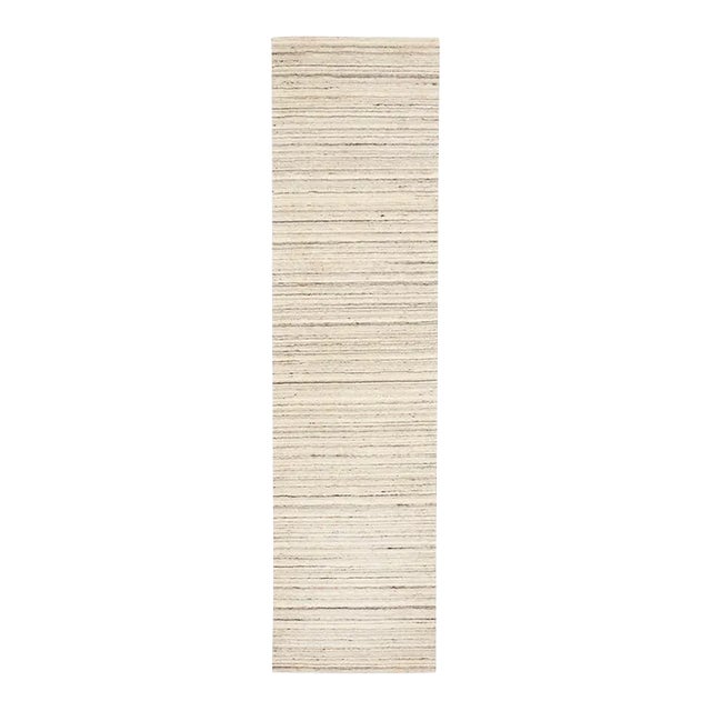 2010s Beige Hand Loomed Organic Wool Modern Runner Oriental Rug For Sale