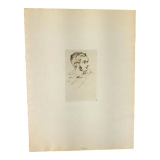20th Century Etching Engraving Print of a Young Man Signed l.l. For Sale