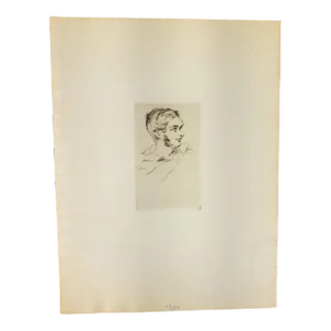 20th Century Etching Engraving Print of a Young Man Signed l.l.