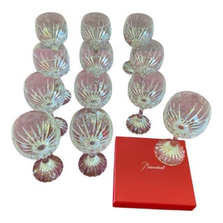 1979 Baccarat Massena White Wine Glasses Crystal No Trim 6-3/8” Mint - Set of 12 For Sale