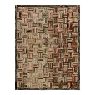 Late 19th Century Late 19th Century Antique American Hooked Rug 4'3" X 5'9" For Sale