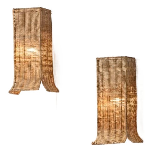 Wicker Wall Lamp Pair - Organic Modern Design "Eambra" For Sale