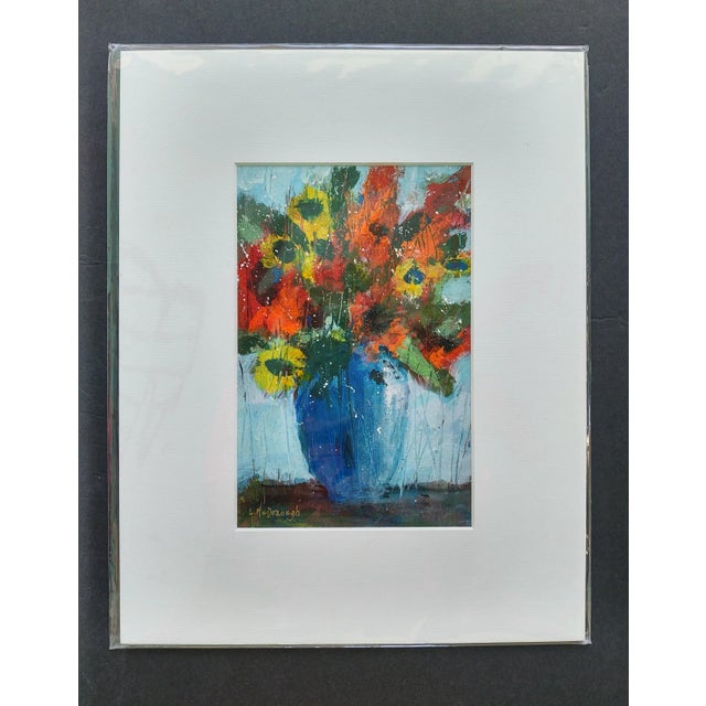 Paper "Summer Bouquet I" Contemporary Expressionist Style Floral Still Life Painting by Linda McDonough For Sale - Image 7 of 12