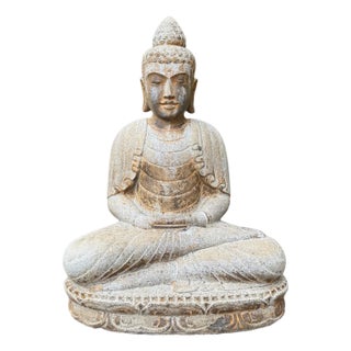 Indonesian Stone Carved Sitting Garden Buddha Statue For Sale