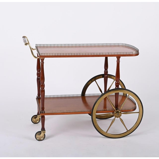 Brown Mid-Century Italian Mahogany and Brass Serving Bar Cart, 1960s For Sale - Image 8 of 18