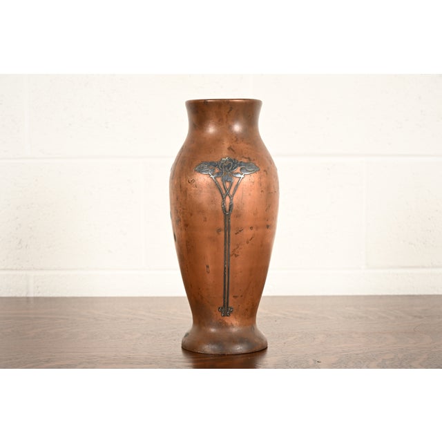 Silver Crest Arts & Crafts Sterling Silver on Bronze Tall Vase For Sale - Image 16 of 16