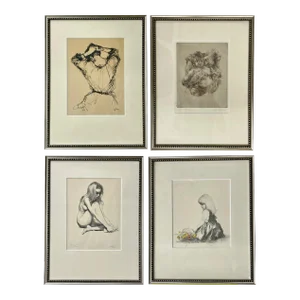 Four Framed Pencil Signed and Numbered Etchings, Framed and Matted