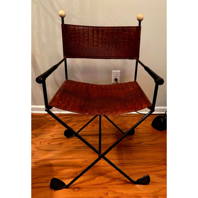 Mid-Century Modern Rare GuildMaster Limited Edition Crocodile Leather & Golf Club Director's Chair For Sale - Image 3 of 17