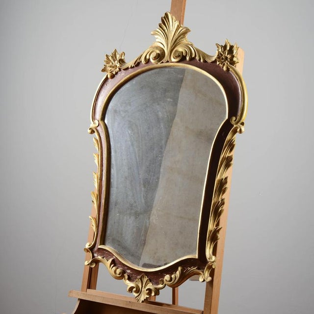 Carved and lacquered wood mirror in red and gold italy 20th century measures 67 x 6.5 x h 108.5 category mirror antique...