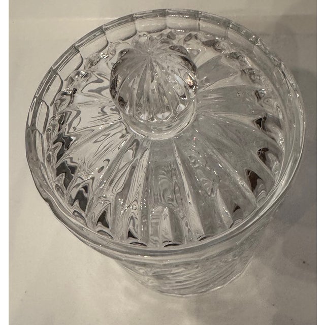 Vintage Pressed Glass Biscuit Jar With Lid – Cut Crystal Style Candy Jar (In the Style of Traditional Cut Crystal Patterns) For Sale - Image 9 of 12