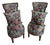 1950s Victorian Style Parlor Chair Wood Floral Design Cushion Set of 2 For Sale