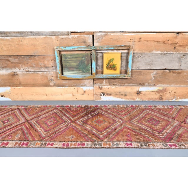 Turkish Vintage Coral-Red, Orange Turkish Hand-Knotted Runner For Sale - Image 3 of 9