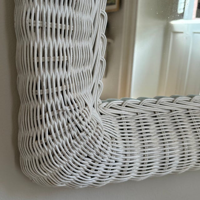 Mid-20th Century White Wicker Wall Mirror For Sale - Image 4 of 12