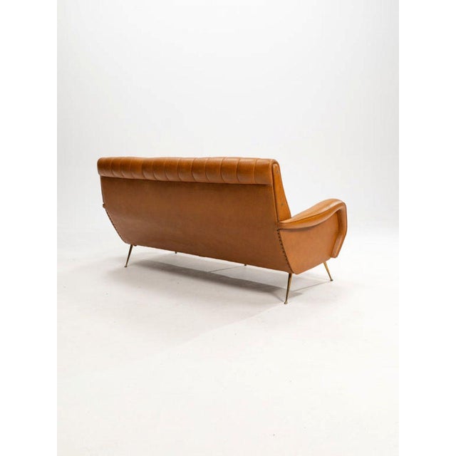 Metal Three-Seater Sofa in Skai with Brass Feet in the style of Marco Zanuso,1950s For Sale - Image 7 of 12