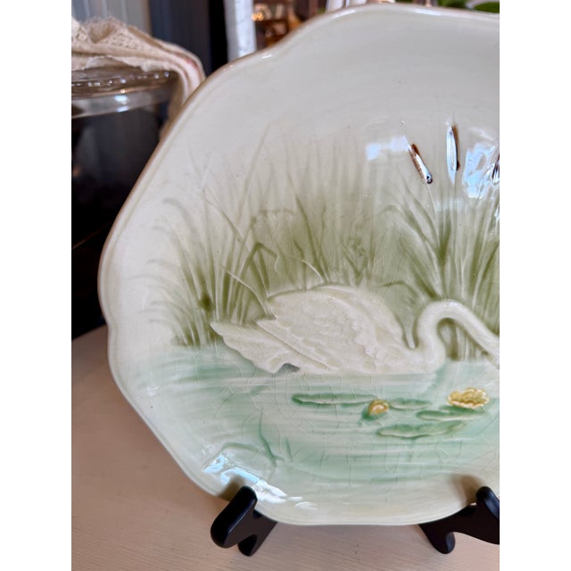 19th Century Majolica Choisy Le Roi French Swan Plate For Sale In Los Angeles - Image 6 of 9