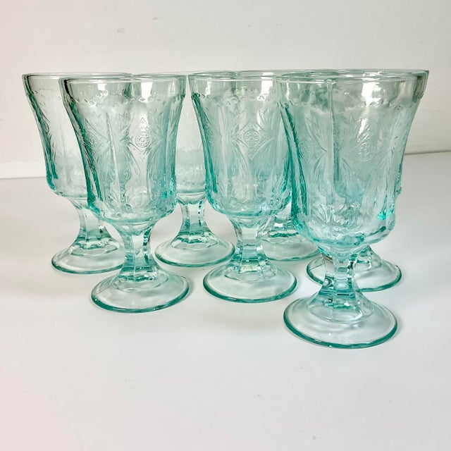 Victorian 1970s Vintage Victorian Boho Chic Indiana Glass Co. Recollection Goblets - Set of 7 For Sale - Image 3 of 12