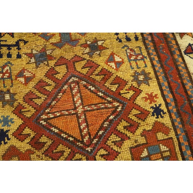 Goldenrod 1880s Goldenord Diamond Tribal Antique S. Caucasian Carpet 3'6'' X 8'9'' Knotted Wool Runner Rug For Sale - Image 8 of 12