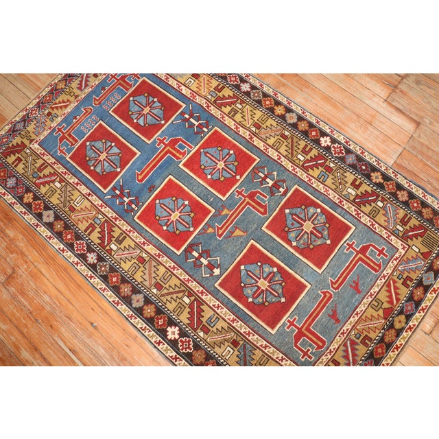 19th Century Zabihi Collection Blue Karaghashli Caucasian Rug - 3' x 5' For Sale - Image 4 of 12