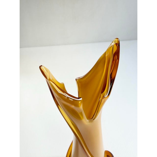 Mid-Century Modern Mid 20th Century Empoli Art Glass Swung Vase Honey Amber, Cristalleria Fratelli Betti For Sale - Image 3 of 12