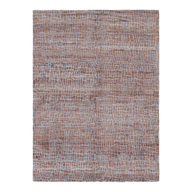 Rug & Kilim’s Modern Rug in Brown With Blue Geometric Patterns For Sale