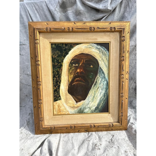 White 19th Century One-of-a-Kind Original Oil Painting “Arab Man in Turban” | Framed | 31” X 26.5” For Sale - Image 8 of 8