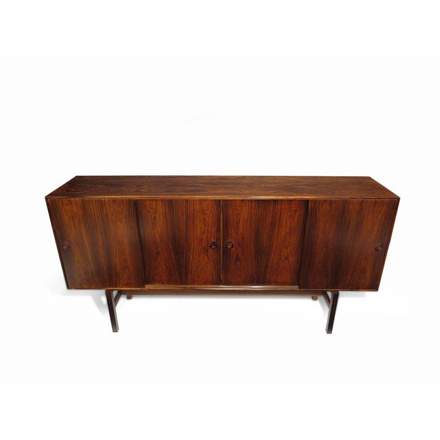 Brown 1950's Scandinavian Brazilian Rosewood Sideboard With Center Bar For Sale - Image 8 of 12