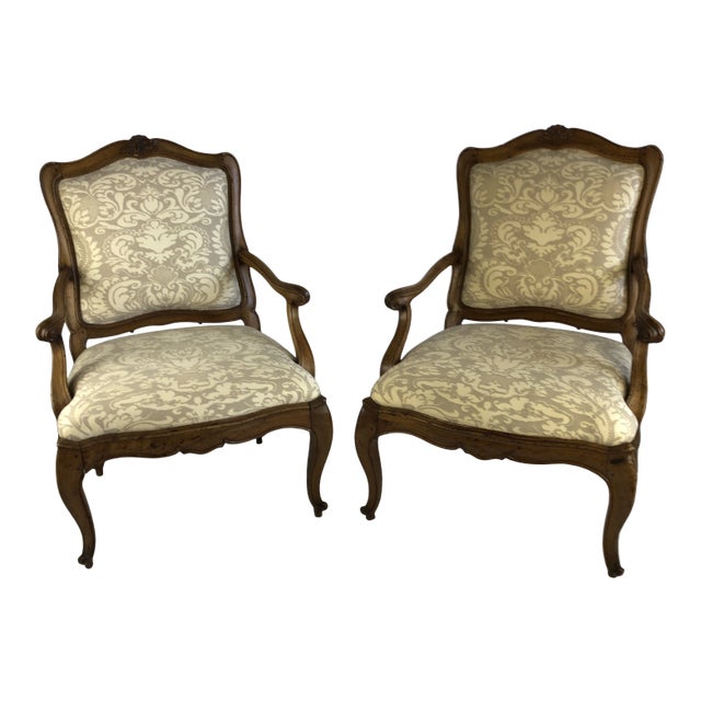 18th Century Italian Louis XV Walnut Armchairs - a Pair For Sale