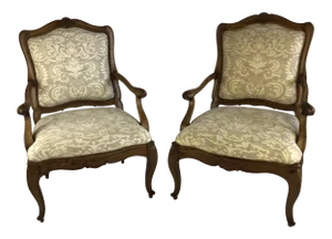 18th Century Italian Louis XV Walnut Armchairs - a Pair