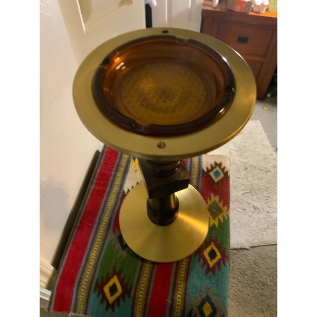 Mid 20th Century Hollywood Regency Brass and Turned Wood Smoking Stand Ashtray For Sale - Image 4 of 11