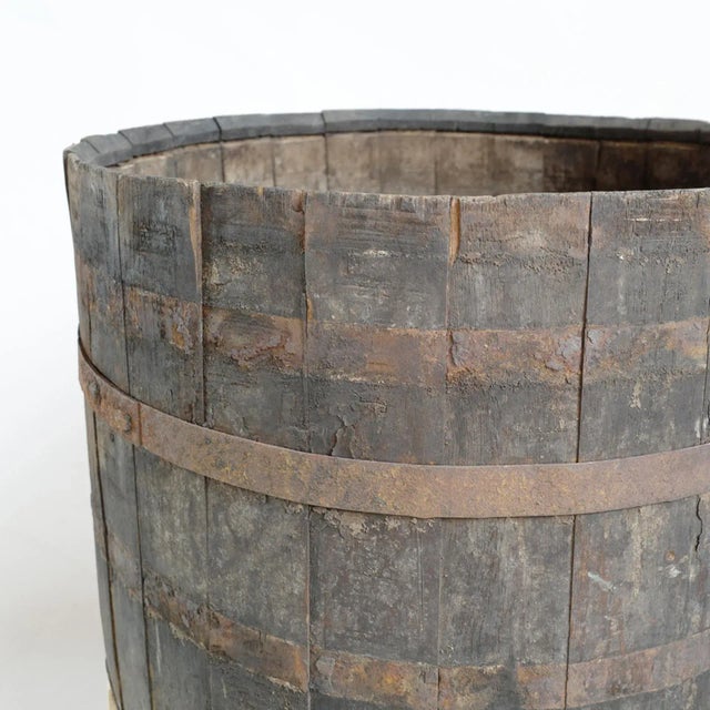 Rustic Vintage Wood & Iron Barrel For Sale - Image 3 of 4