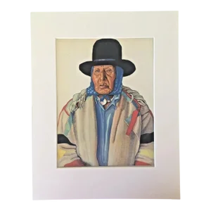 1935 Reiss Native American Blackfoot Indian "White Dog" Portrait in 11x14 Mat