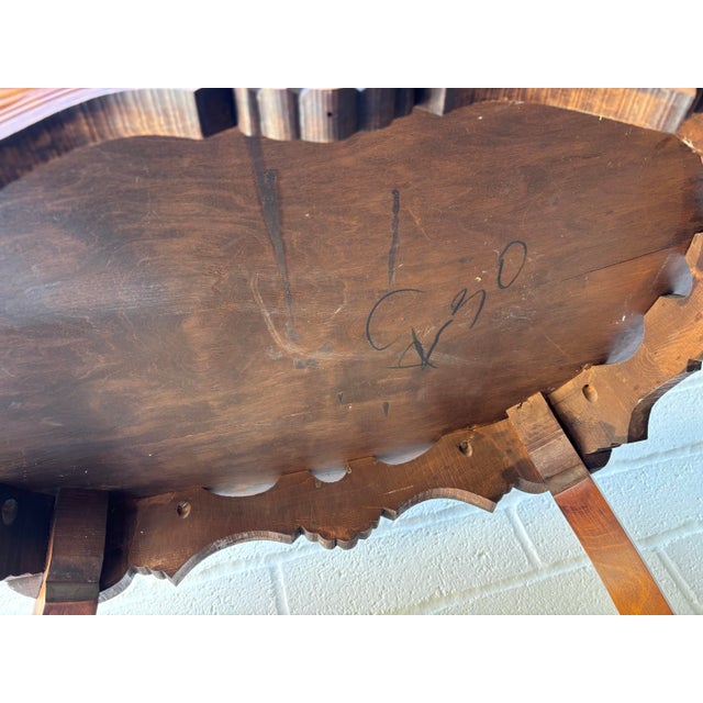 Antique Carved Walnut Accent Table / Side End Table. Featuring Wavy, Marquetry Inlaid Top and Cabroile Legs For Sale - Image 9 of 9