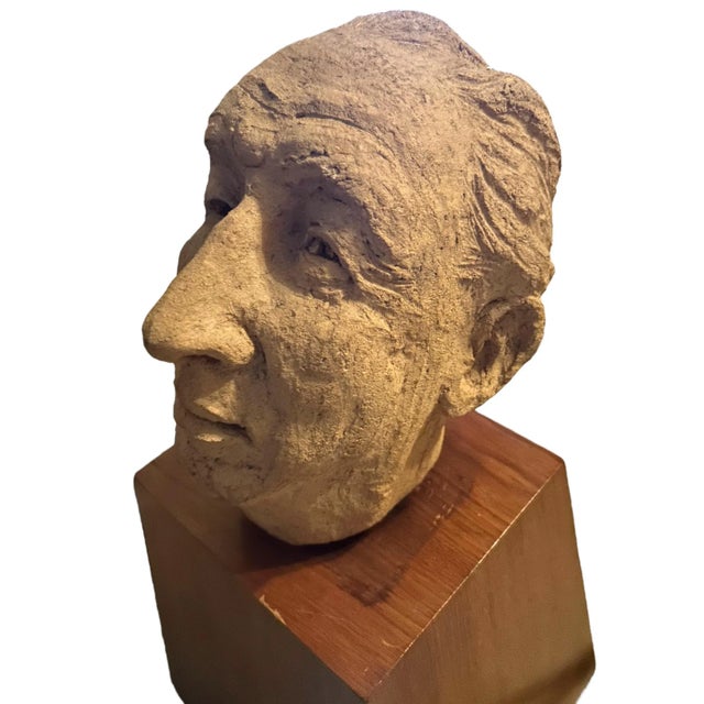 1970s Mid Century Clay Head Sculpture on Wood Base For Sale - Image 5 of 5