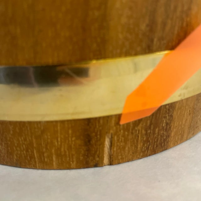 Mid Century Modern Teak Ice Bucket With Brass Handle and Rings For Sale - Image 9 of 9