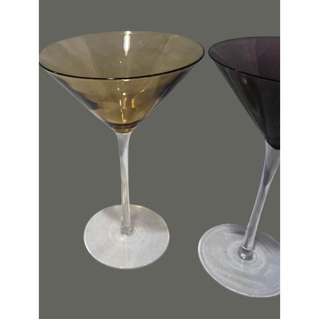 Late 20th Century Elegant Festive Multi Color Jewel Tone Set of Four Martini Cocktail Glasses For Sale - Image 6 of 8