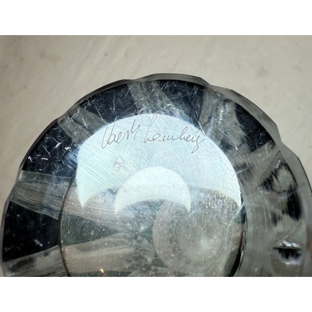 Vintage Handmade Green Val Saint Lambert Belgian Cut to Clear Crystal Glass Vase For Sale - Image 9 of 10