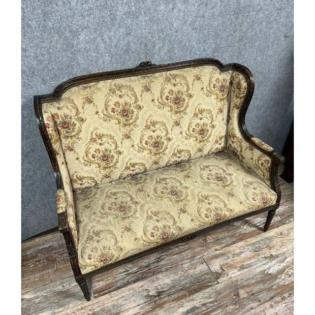 Louis XVI Style Winged Bench in Carved Wood For Sale - Image 4 of 7