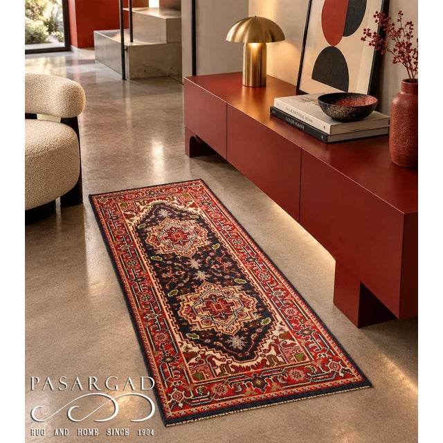 Pasargad DC Fine Hand Knotted Navy Blue Runner Rug For Sale - Image 4 of 4