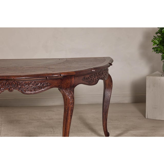 Louis XV-Style Demi-Lune Desk with Carved Legs, Leather Top and Hidden Drawers For Sale - Image 9 of 12