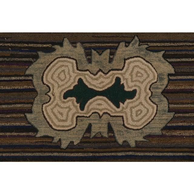 Antique Hooked Rug With Polychromatic Stripes and Medallions, From Rug & Kilim For Sale In New York - Image 6 of 7